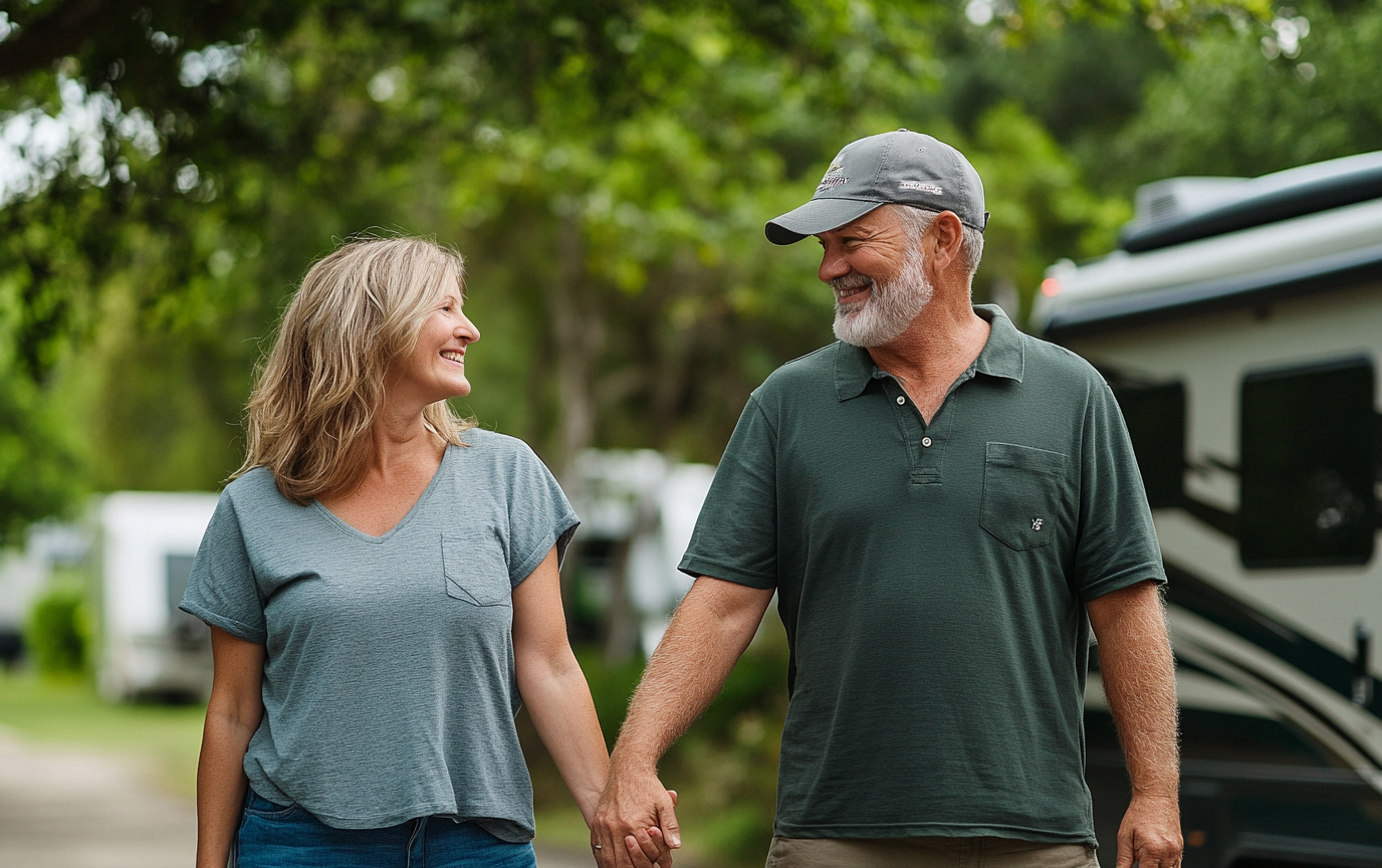 A couple utilizing an rv park for austin temporary housing