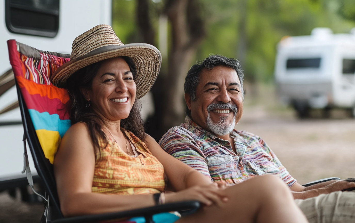 A couple enjoys affordable rv park monthly rates in austin texas