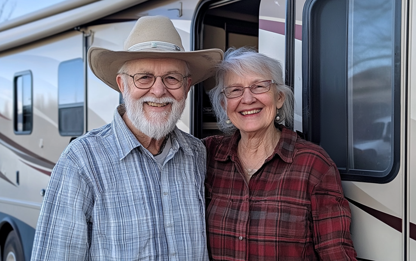 a couple standing in an rv park near north austin